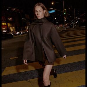 Zara Wool Blend Short Coat With Scarf, S, 2065/323/700